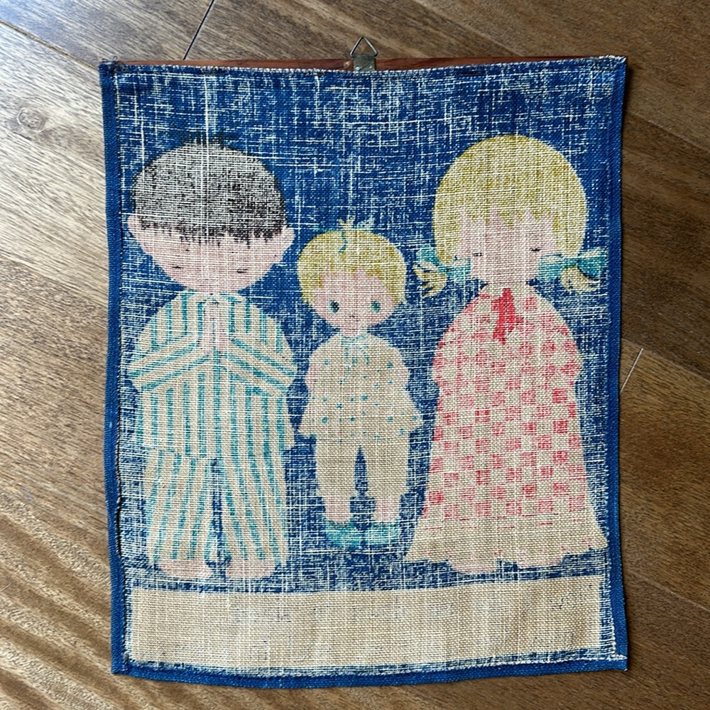 Wall hanging, fine burlap fabric, painted, vintage - Picture 4 of 6